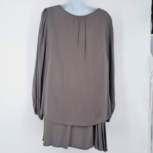 Free People Made In Philadelphia Rayon Layered  Taupe Deep V Dress - Picture 4 of 8
